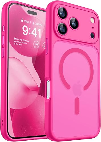 CANSHN Magnetic Compatible with iPhone 17 Pro Max Case, Upgraded [Full Camera Protection] [Compatible with Magsafe] [Translucent Matte] Shockproof Protective Phone Cover 6.9 Inch - Hot Pink