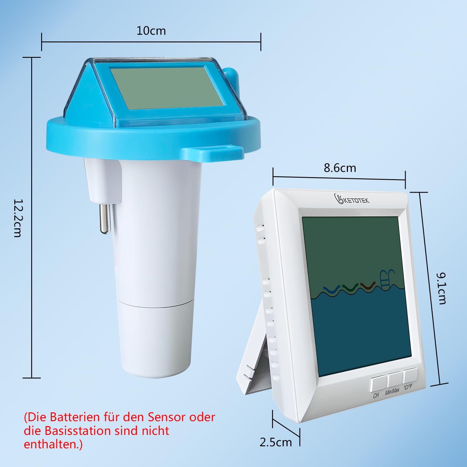 KETOTEK Poolthermometer Funk Schwimmendes Digitaler Wassertemperaturmesser für Schwimmbad, 60m Reichweite, IPX8 wasserdicht Präzises Thermometer für Badewanne, Teich, Aquarium