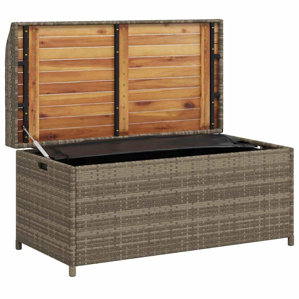 vidaXL Banco con almacenaje Madera Acacia ratán PE Gris 100x50x52 cm