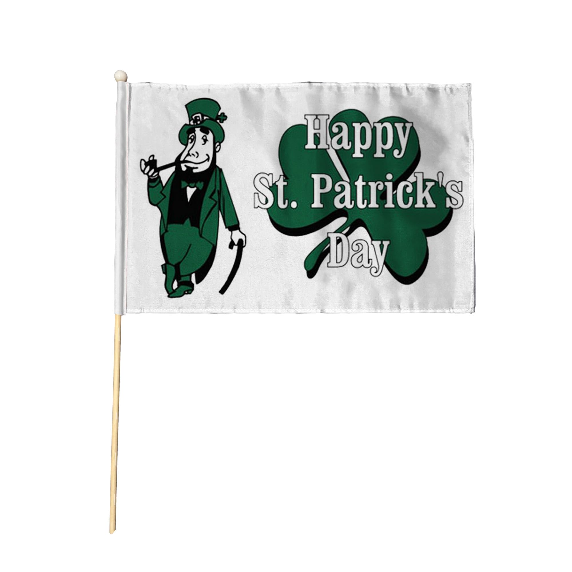Flagtex Happy St Patricks Day White Design Pack of 6 Hand Waving Flag (9x6 Inch) - Premium Wooden Stick Irish Holiday Flag Big Size Natural Wood Pole St Patrick Festival Parade Celebrations