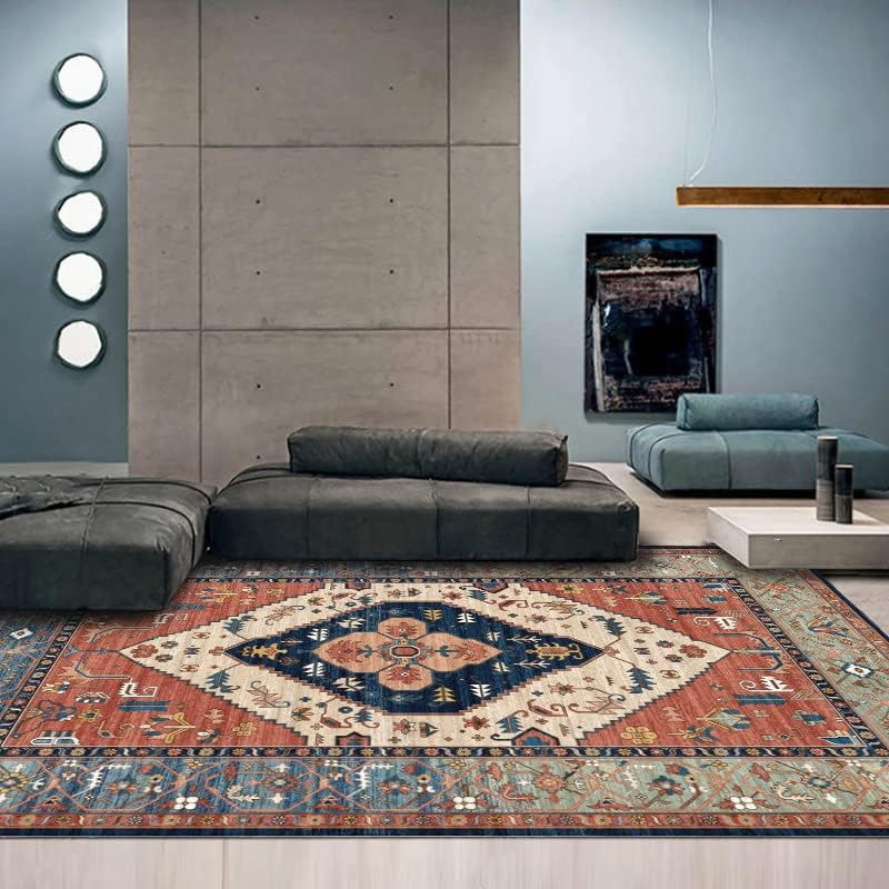 FORUBAR European style retro living room carpet, Bohemian style Washable bedroom Antiskid Area Rug, Kitchen Entryway Soft Door Mat (rust, 120 * 160)