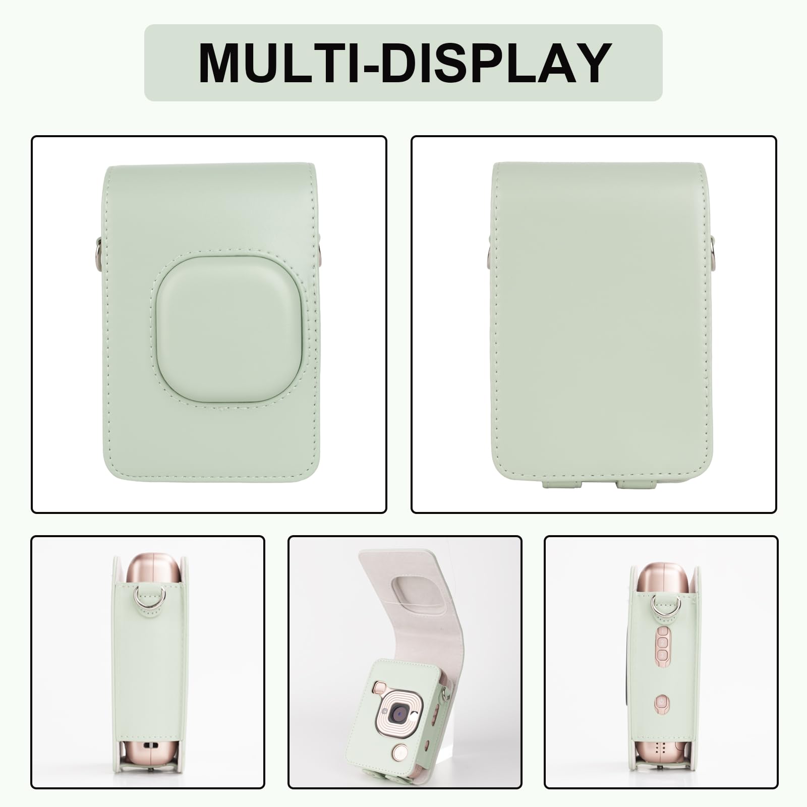 VOVMOEYA Protective Case for Instax Mini Liplay PU Camera Case for Fuji instax mini liplay Hybrid Instant Camera with 2 LCD Tempered Films with Adjustable Neck Strap Quick Detachable-Matcha Green - Image 4