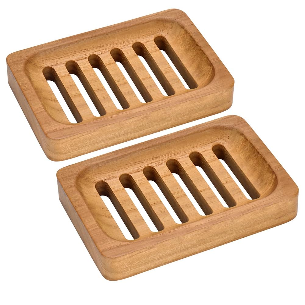 Hndhbfgrt Ideal for Kitchen, Bathroom, for Shower Use 2PCS Bamboo Soap Dish Set,Self-Draining Design