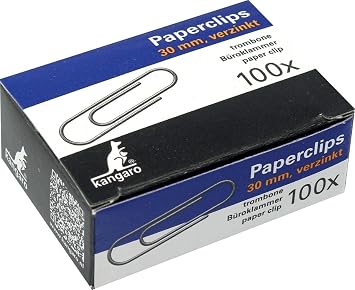 Paper Clips Kangaro 30 mm Round Box of 100 Zinc Plated