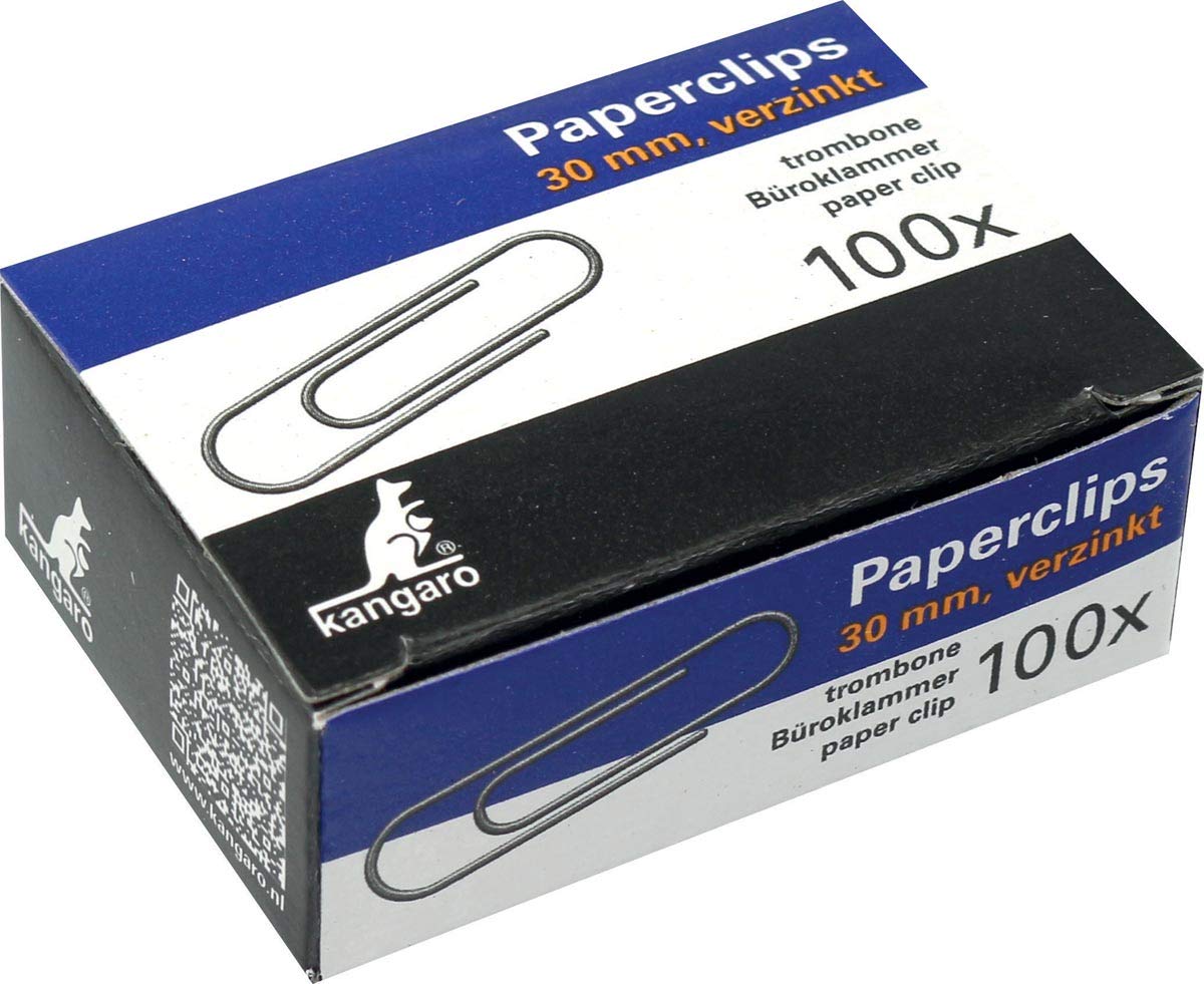 Paper Clips Kangaro 30 mm Round Box of 100 Zinc Plated