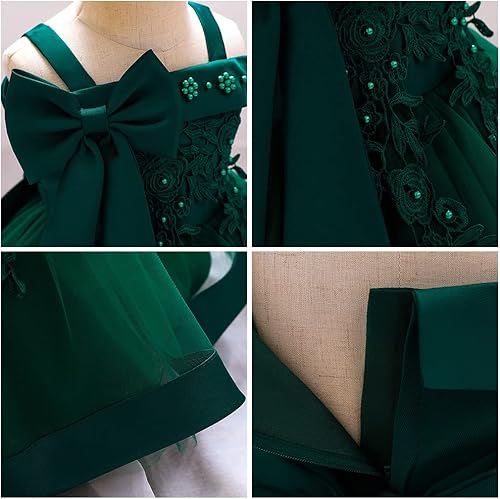 Miniatura 6 de Vestido de niñas pequeñas con moño, tutú, espalda descubierta, tul esponjoso, vestido formal de princesa para bautizo, boda, desfile, cumpleaños