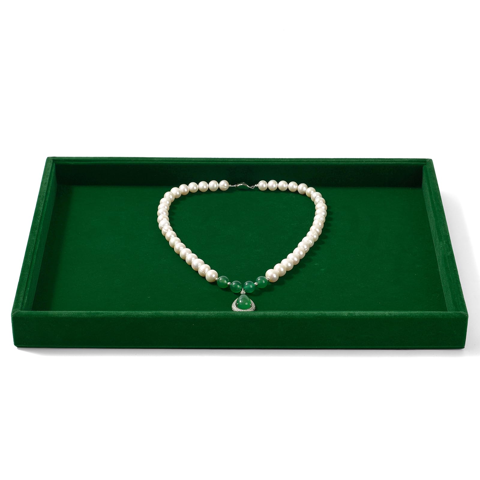 Papten Green Velvet Jewelry Trays Stackable Jewelry Drawer Organizer Tray for Necklace Bracelets Rings Storage Display