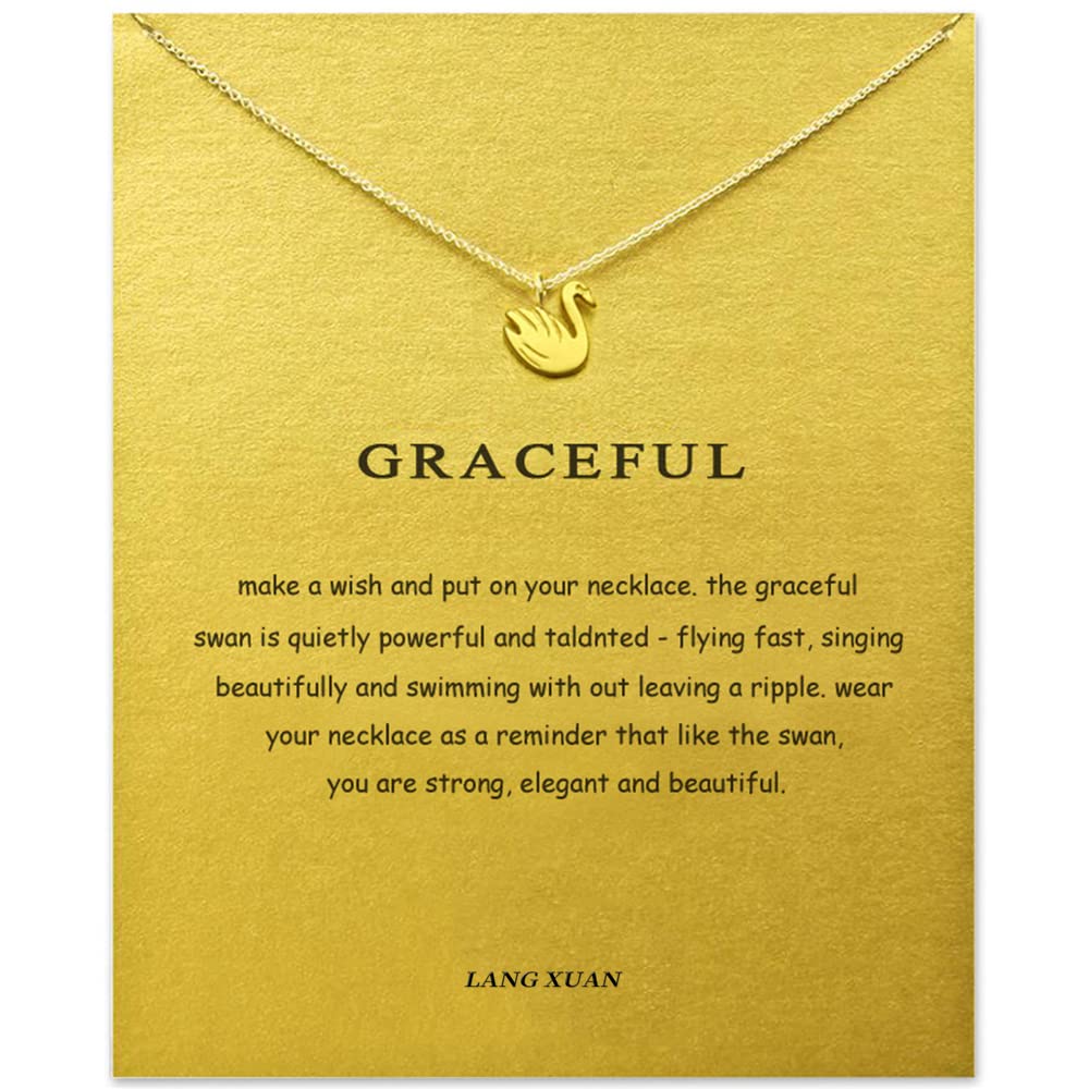LANG XUAN Friendship Anchor Compass Necklace Good Luck Elephant Pendant Chain Necklace with Message Card Gift Card