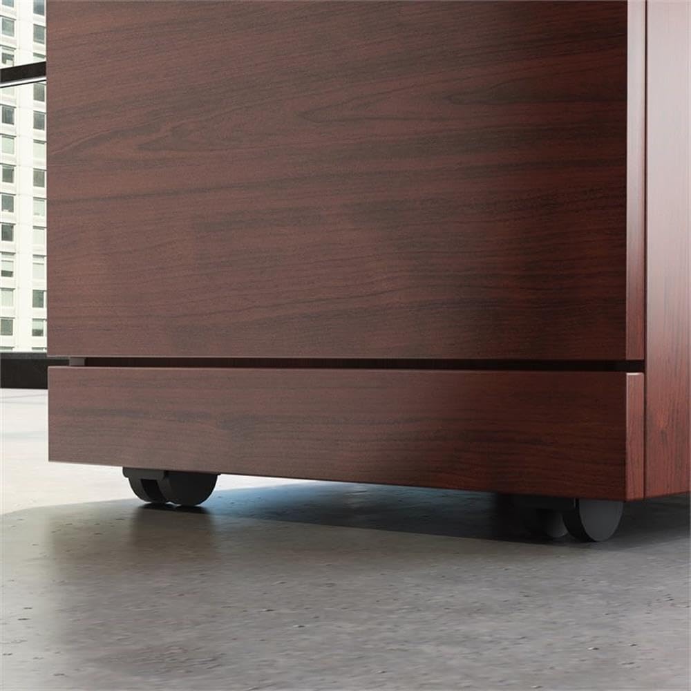 Pemberly Row Mobile Filing Cabinet, 3-Drawer Engineered Wood, Classic Cherry Finish, Locking Bottom Drawer, Hidden Casters, 28.42" H x 15.55" W x 19.44" D, Office Storage, Durable Safety Design