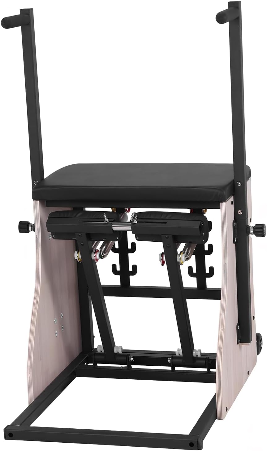 Generic Oak Wood Pilates Chair Split-Pedal Stability Combo Chair with Resistance Bands Handles and Split Pedals for Compact Home Gym Equipment Full-Body Workout
