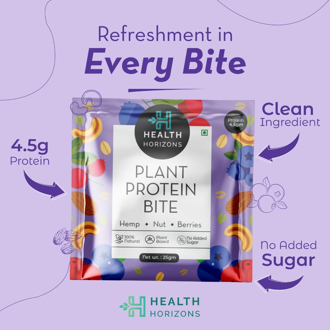 Health Horizons Plant Protein Bites - Berries 25 g (Pack of 12) | Energy Bar | Packed with Dry Fruits — Amazon image 4