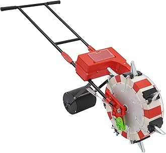 Garden Seeder, Manual Seeder Hand-Push Roller Seeding and Fertilizer Applicator, Row Planter Corn Planter Seeder for Soy Peanut Corn Cotton Soybean (7 Seeding Nozzles)