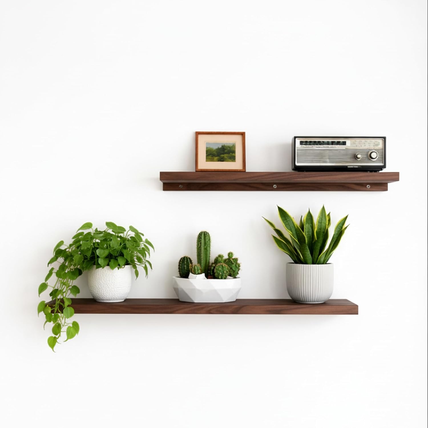 Solid Wood Floating Shelves Set of 2, 3 Ft Wall Mounted Shelves, Dark Walnut, Rustic Farmhouse Decor, Bedroom Living Room Kitchen Bathroom, Easy Installation, Hardware Included