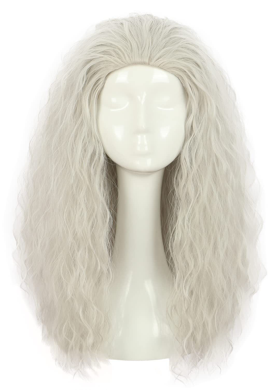 VGbeaty Old Women Long Curly Fluffy Dirty Silver Grey Witch Halloween Cosplay Party Wig