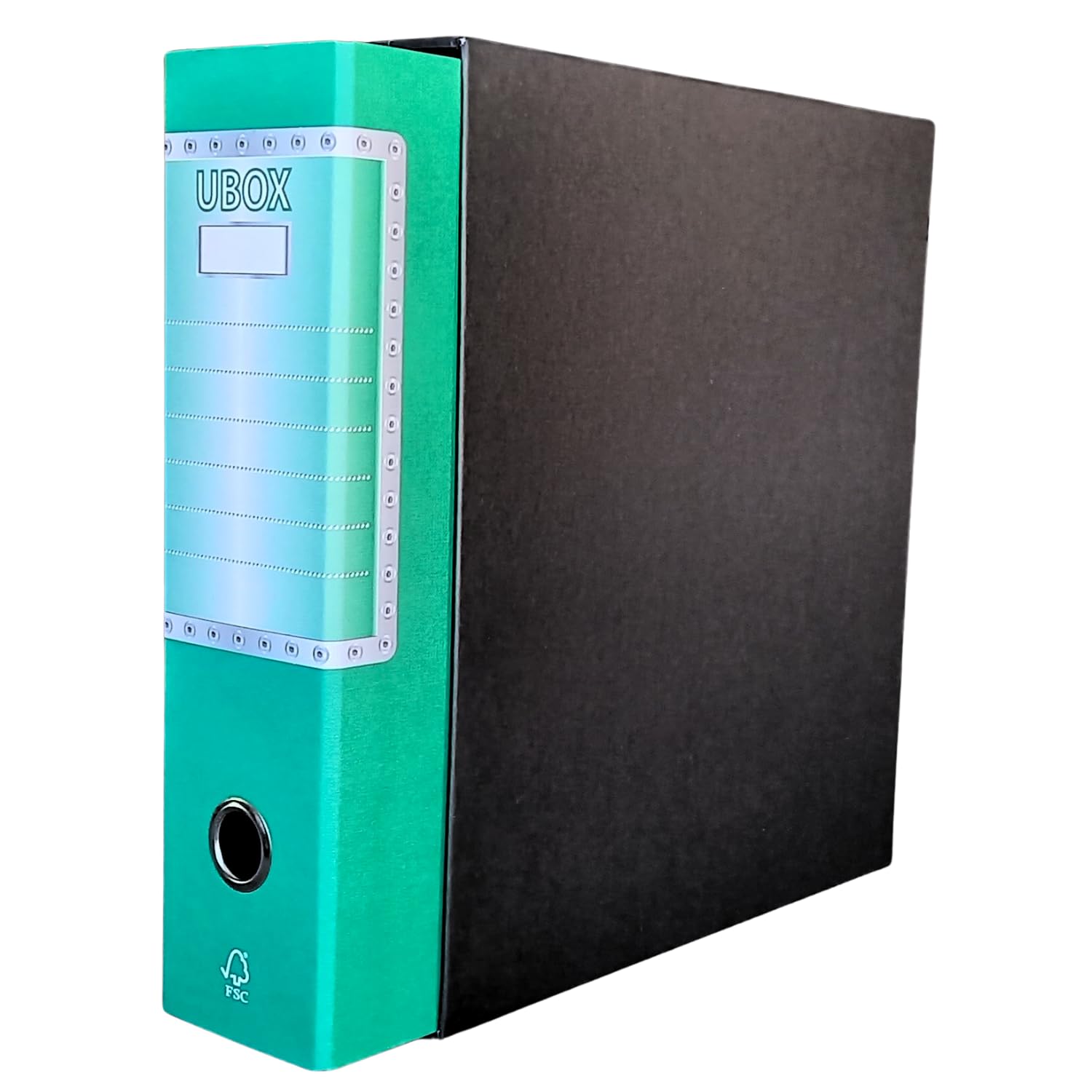 LogicaShop UBOX 6 Raccoglitori ad Anelli A4 Dorso 8 con Custodia Cartone, Formato Protocollo, Registratore con Meccanismo a Leva D, Raccoglitore con Scatola, Faldone Universale (Verde)