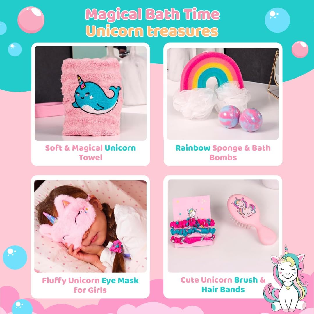 Girls SPA Kit- Unicorn Bath Gift Set for Kids Ages 3-10,Fun Bathtime Birthday Gift Box for Girls