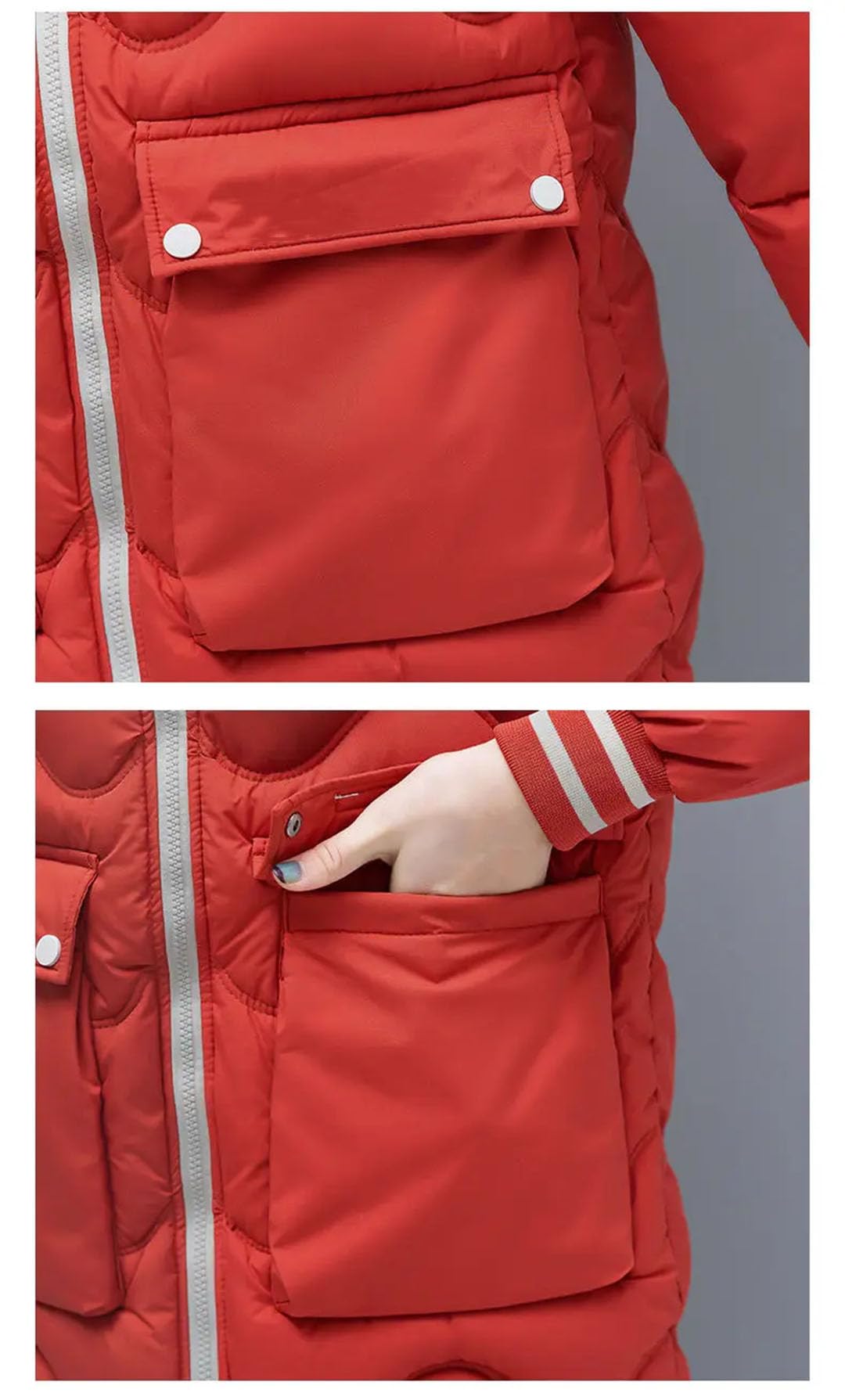 Damska długa kurtka zimowa płaszcz puchowy bawełna wyściełana parka płaszcz z kapturem odzież wierzchnia pogrubiona ciepła kurtka khaki 3XL, Khaki, 3XL