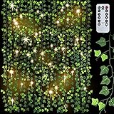 95 Ft 12 Strands Artificial Ivy Leaf Plants, Fake Hanging Vines Greenery Garland w/ 100 LED String Lights, Remote Control, Cable Ties for Wedding Party Home Kitchen Garden Office Indoor Outdoor Decor