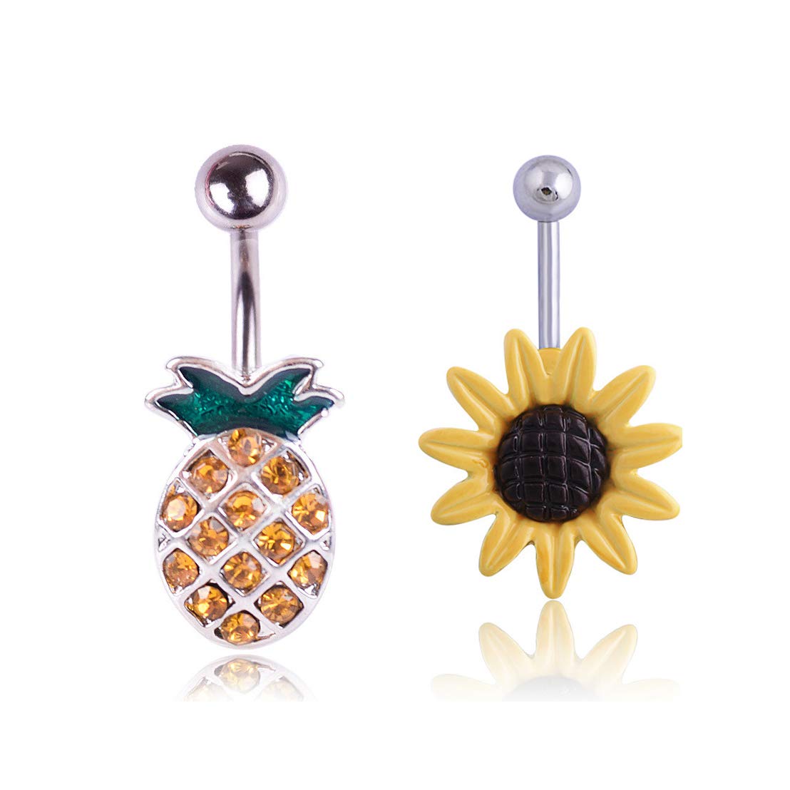 COLORFUL BLING316L Stainless Steel Fruit Pineapple Navel Rings Crystal Belly Button Rings Body Piercings Jewelry