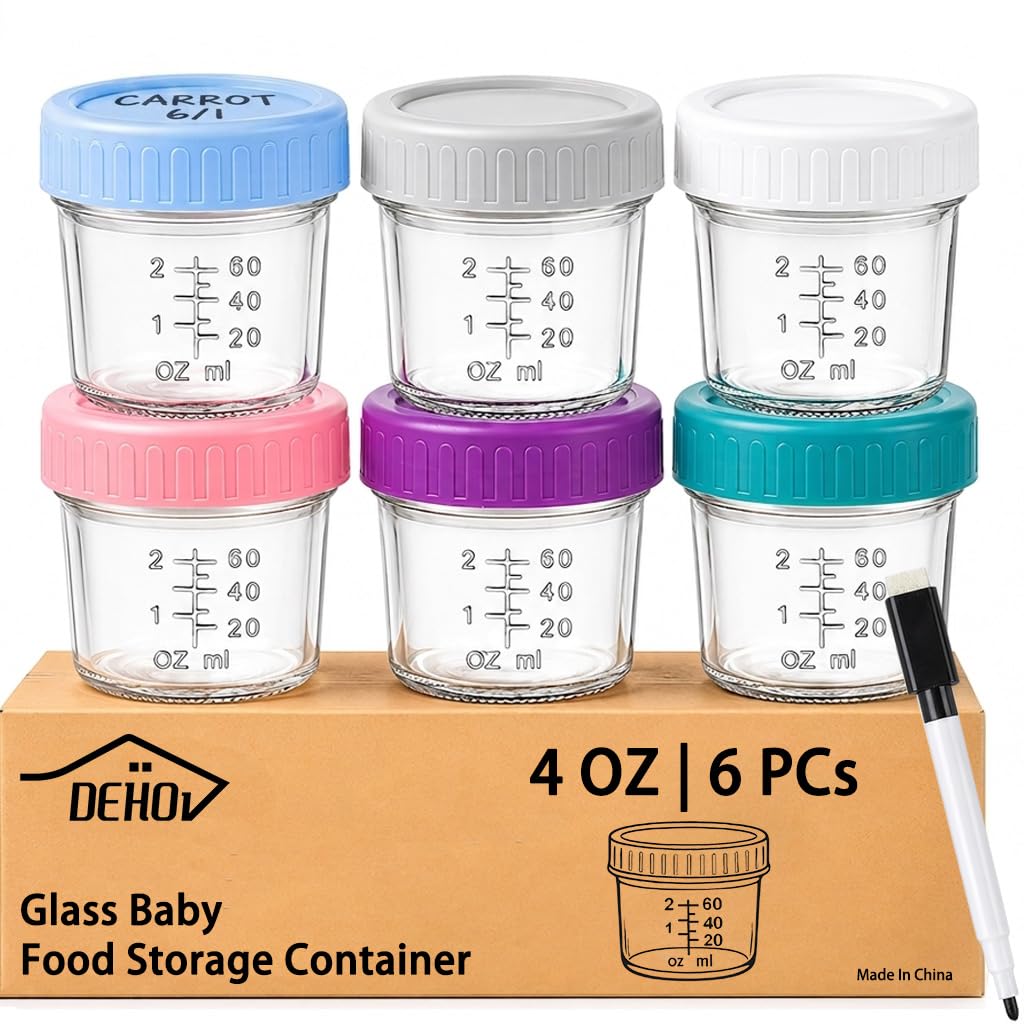 Dehov 6 Stück Babynahrung behälter, 4 oz Glas Babybrei Einfrieren Behälter