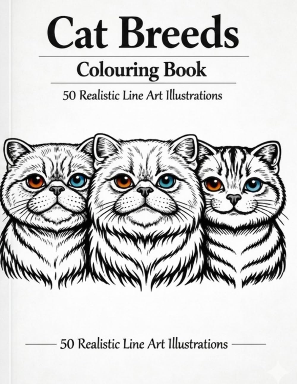 Cat Breeds Colouring Book: 50 Realistic Line Art Illustrations for Adults and Cat Lovers (Mindful Pet Breeds Coloring Collection)