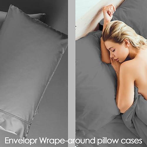 Miniatura 5 de Juego de sábanas de microfibra de 4 piezas, tamaño individual, color gris, funda de cama plana suave, sábanas cómodas de 1800 hilos de lujo, sábanas