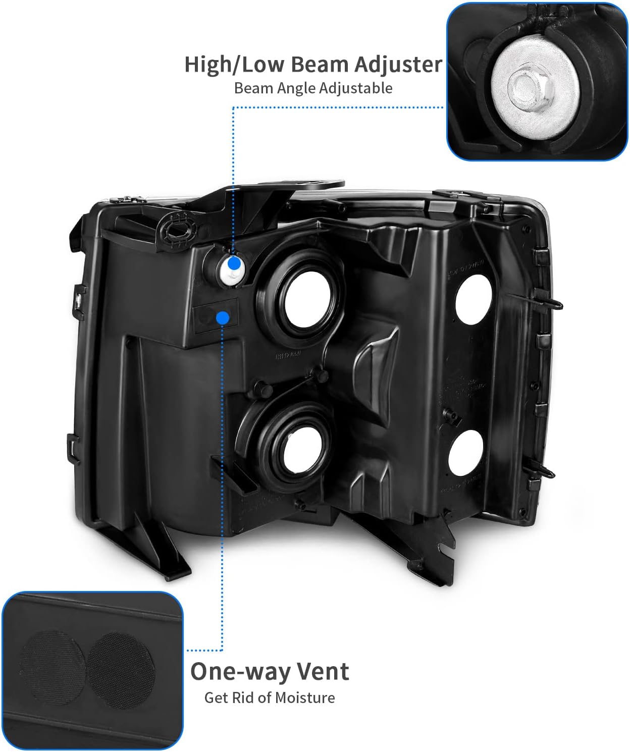 DWVO Headlight Assembly Compatible with 2007-2013 Chevy Silverado 1500/2007-2014 Chevy Silverado 2500HD 3500HD (Not fit 2007 Silverado Classic) Headlamp Replacement Black Housing Clear Reflector