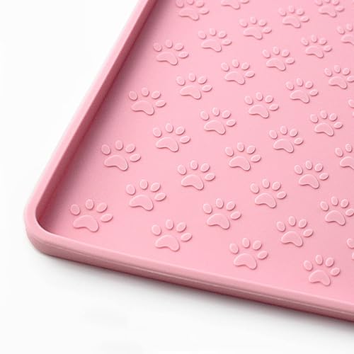 Ptlom Pet Placemat for Dog and Cat, Mat for Prevent Food and Water Overflow, Suitable for Small, Medium and Big Pet 18" 12", Pink - 18"L x 12"W - Pink