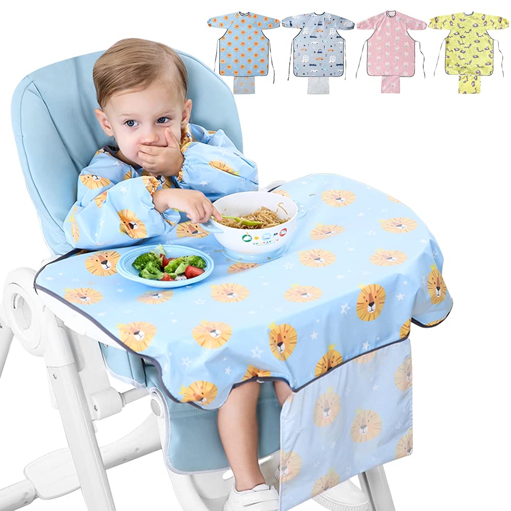 Tyuodna Coverall Bibs for Baby & Toddler,Unisex Waterproof Bibs for Babies,Weaning Bibs with Sleeves,High Chair Bib Cover,Washable Toddler Apron for 3-36 Months Kids Eating and Painting (Blue Lion) — image 1