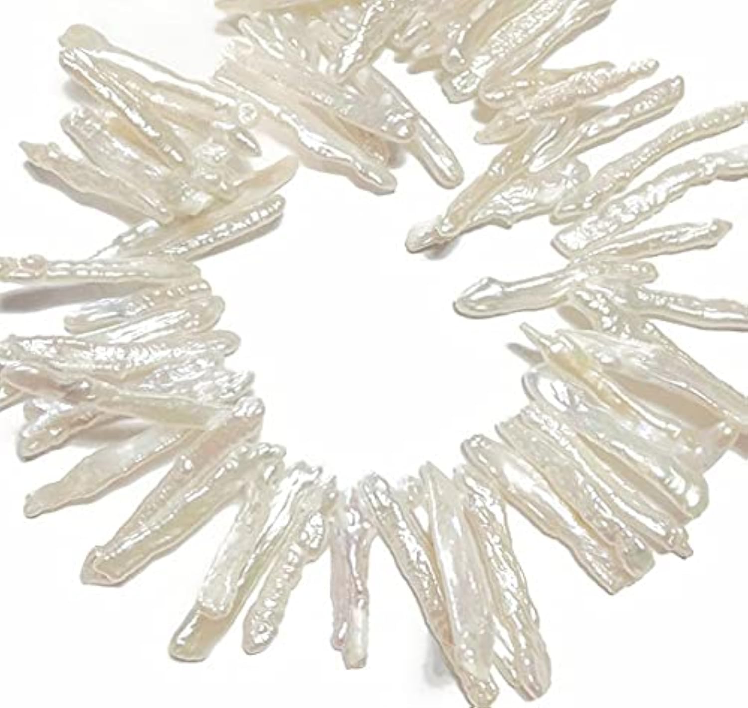 Perles bâtons blanches naturelles rang 8" nacre ivoire percée 3x22mm 6x36mm LKBEADS