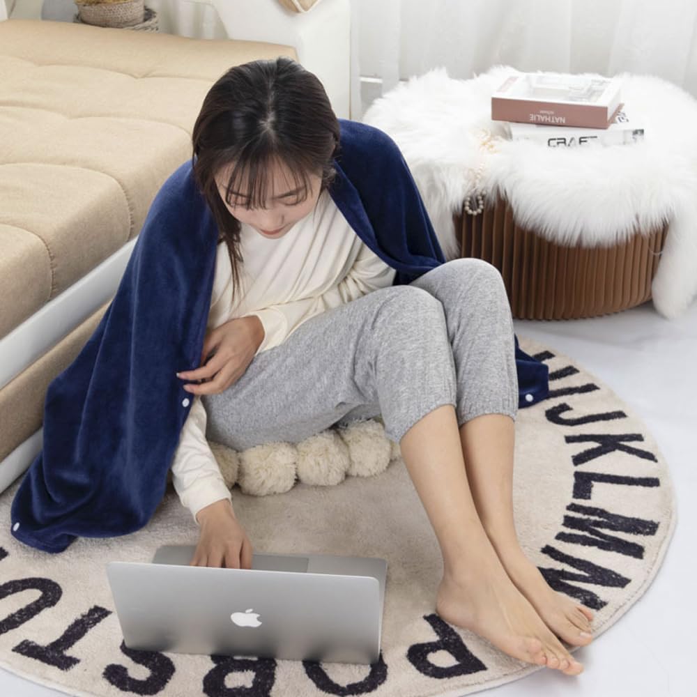 Wearable Blanket Shawl Coral Throw Warm Poncho Soft Cold Watching TV Couch Sofa Chair Bed Shoulder Cape Wrap Home Office School Travel Cozy Adult Cover with Buttons