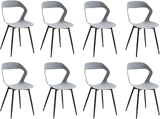 Pack de 8 Sillas de Comedor de Plástico con Patas de Metal, Sillas Laterales sin Brazos para Comedor, Cocina, Sala de Recepción, Sala de Estar (Gris/Negro Pies)