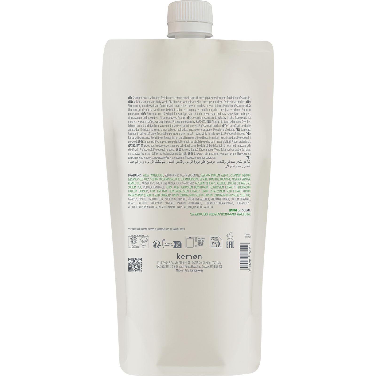 Actyva Bellessere Shampoo, Körper- und Haardusche mit samtiger Wirkung mit Argan- und Leinen-Ölen, 1000 ml
