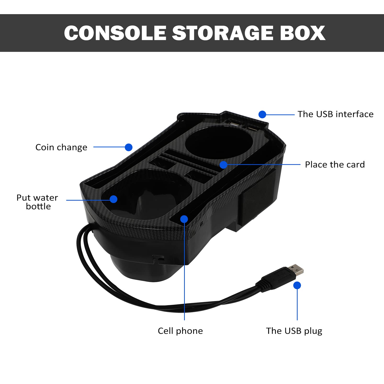 Amosfun 2 Pezzi Scatola Portaoggetti per Console Centrale Auto con Porta USB e Portabicchieri Organizer Pratico per Accessori Auto Facile Installazione Senza Modifiche per Viaggi Lunghe