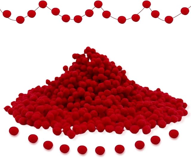 MIVAIUN 1500 Pcs 6mm Red Pom Poms, Small Pom Poms, Craft Supplies Red Pom Poms, DIY Creative Crafts Decorations, Assorted Red Soft Flutty Mini Pom Poms for Christmas, Kids Art Crafts, Party (Red)