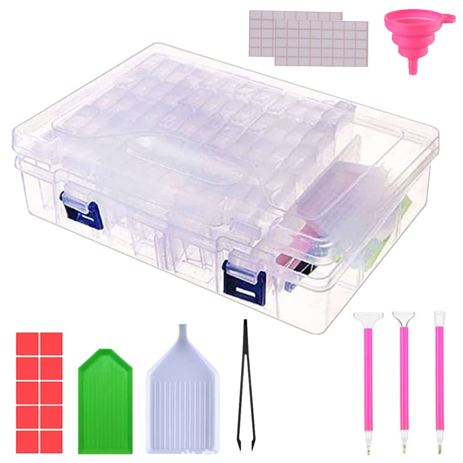 HANDI STITCH Lot De 60,000 Perle Diamant A Coller Rondes - 60 Couleurs - Boîte Rangement Diamond Painting Avec 64 Compartiments & Étiquettes - Perles A Coller Pour Loisirs Créatifs Adultes