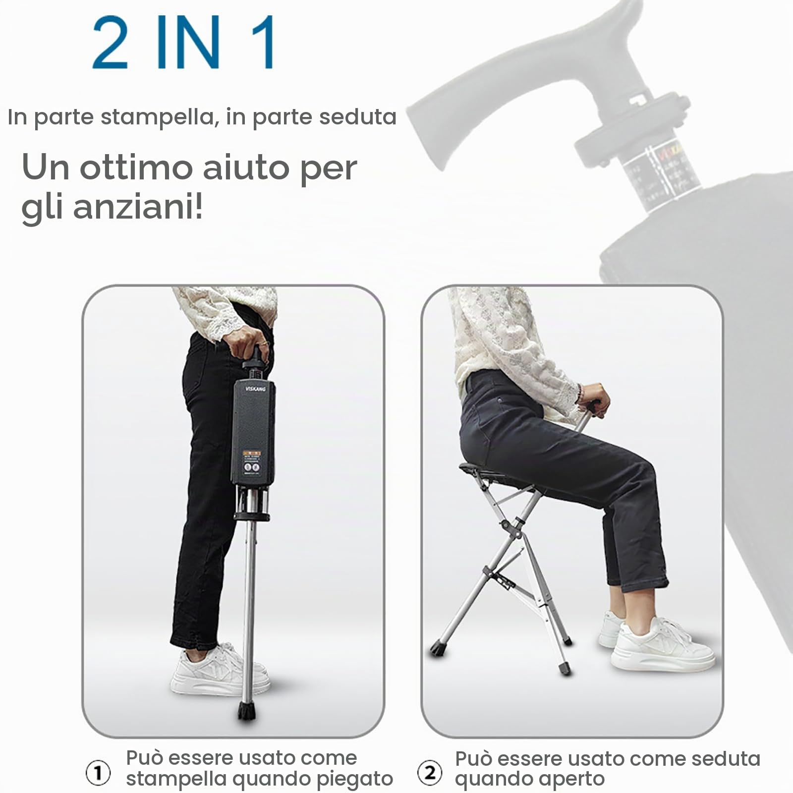 NYCDA Sedia Pieghevole Bastoncini da Trekking in Lega di Alluminio, Bastone con Sedile, Bastoni da Passeggio per Anziani Canne da Uomo, Outdoor Lti- Purpose Travel Assist Walking Stick Leggero