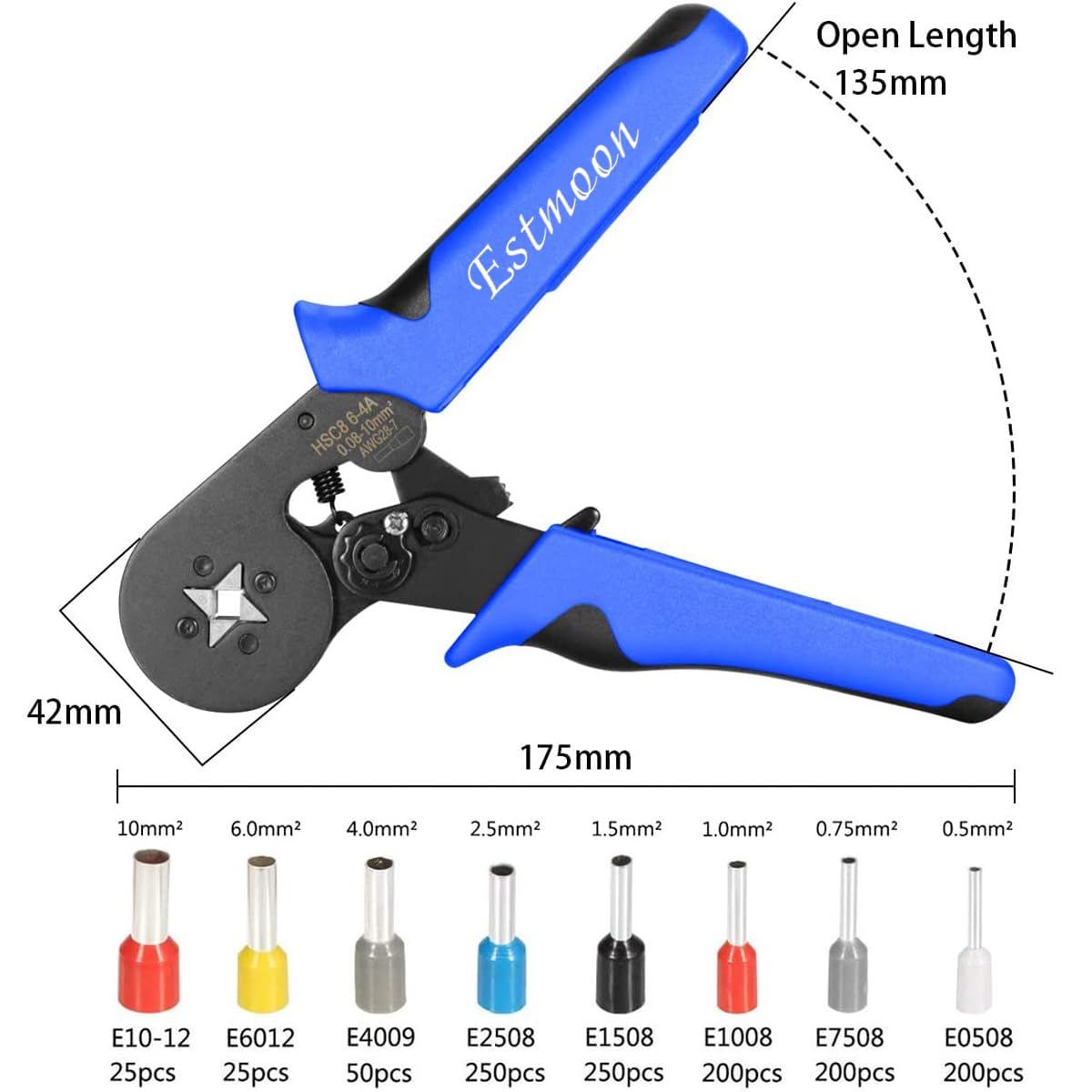 Knipex Aderendhülsen mit Kunststoffkragen Kabel 10,00 mm² Crimpbereich 18 mm AWG 7 Stück:100