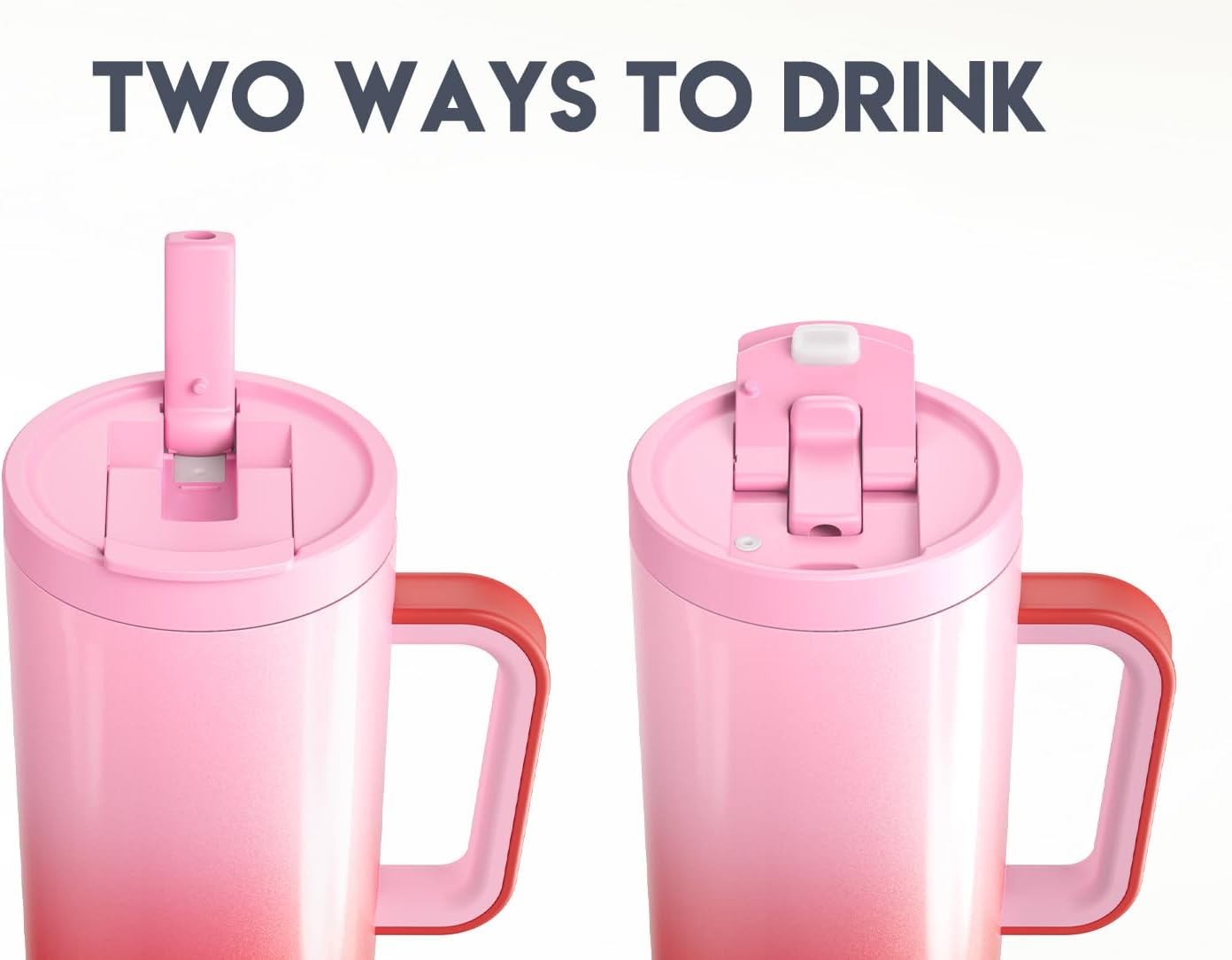 Meoky 40 oz Tumbler with Handle and Flip Straw, 100% Leakproof Tumbler with Lid and Straw, Stainless Steel Insulated Cup, Cupholder Friendly, Keeps Cold for 34 Hours (Flamingo) - Image 5