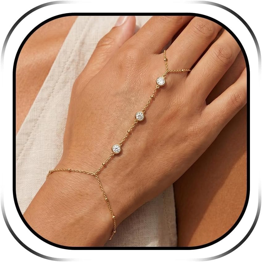 YANCHUN Hand Chain Bracelet Ring Bracelet Hand Chain Trendy Gold Bracelets Adjustable Rhinestone Hand Jewelry Gifts for Women