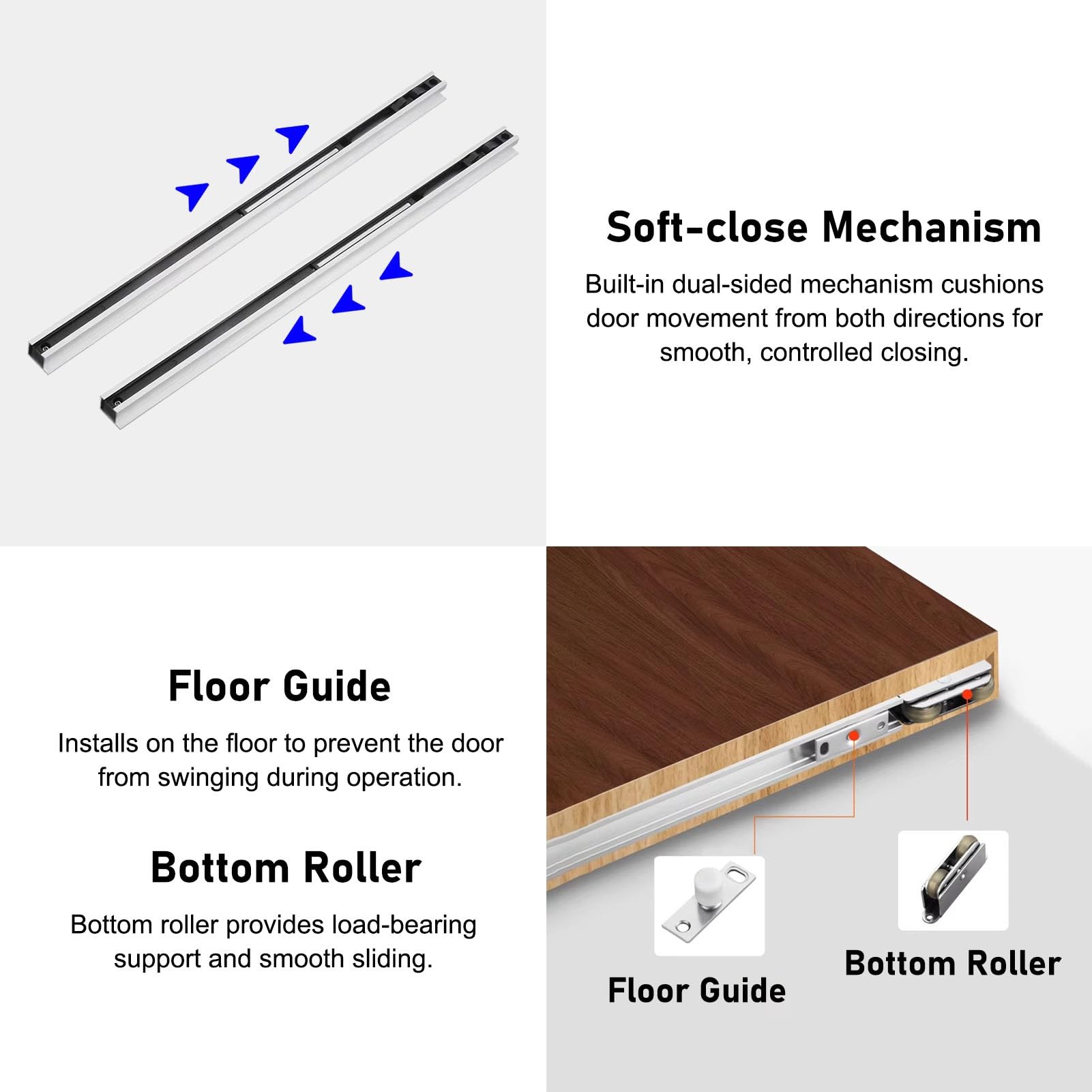 Kit Puerta Corredera Riel Oculto para Puerta Corredera de Espejo de 80, 120, 150 y 180 cm, Riel Oculto para Puerta de Armario, Guía para Puerta Corredera Empotrada(33in(83.8cm))