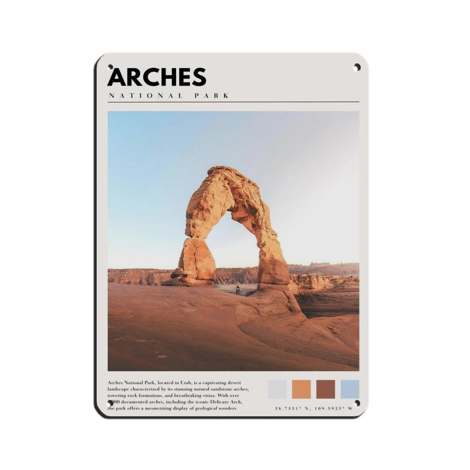 Arches National Park Poster Arches Utah Art Retro Poster Metal Tin Sign Chic Art Retro Iron Painting Bar People Cave Cafe Family Garage Poster Wall Decoration 12x16inch(30x40cm)