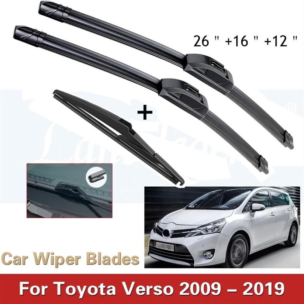 Zestaw wycieraczek samochodowych przód i tył do Toyota Verso 2009-2019 Szczotki do szyb samochodowych 26"+16"+12"