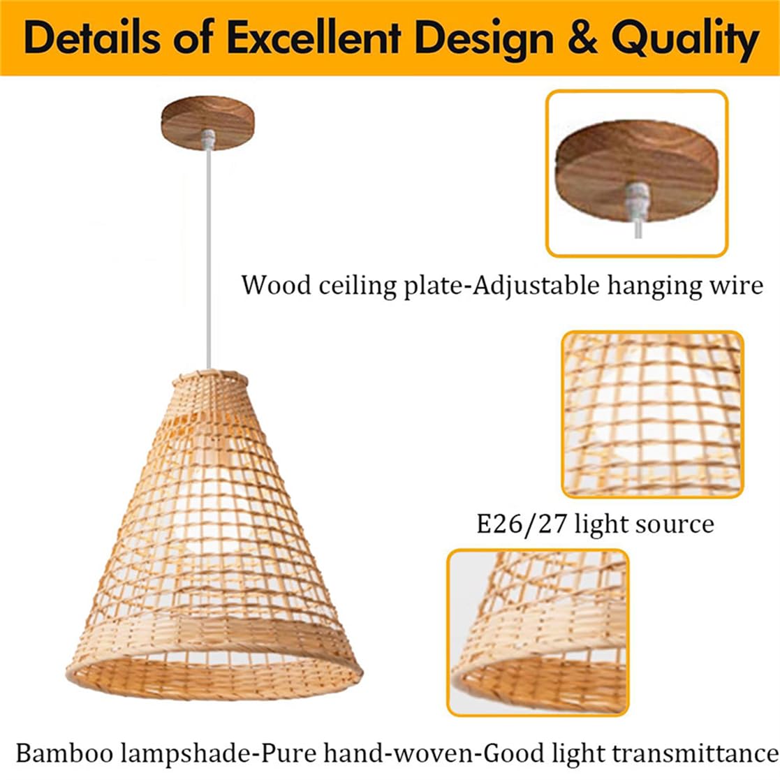 Lámpara Colgante Triangular De Ratán Para Cocina O Interior.