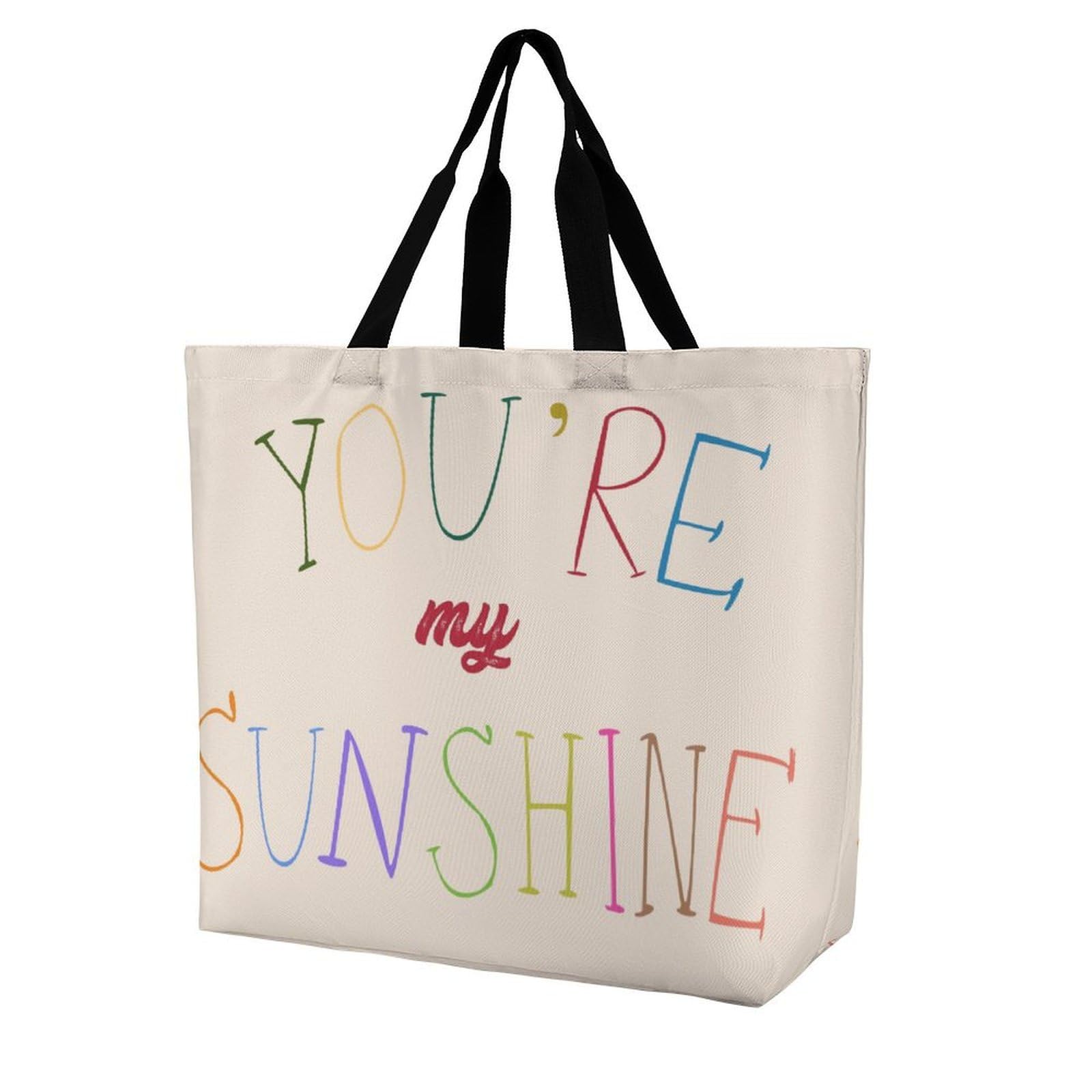 NiapesselReusable Grocery Bags, Reusable Shopping Bags Foldable with Handles Grocery Tote Bag Heavy Duty for Groceries Sunshine Retro Slogan Printed, Sunshine Retro Slogan, 40x40x16cm