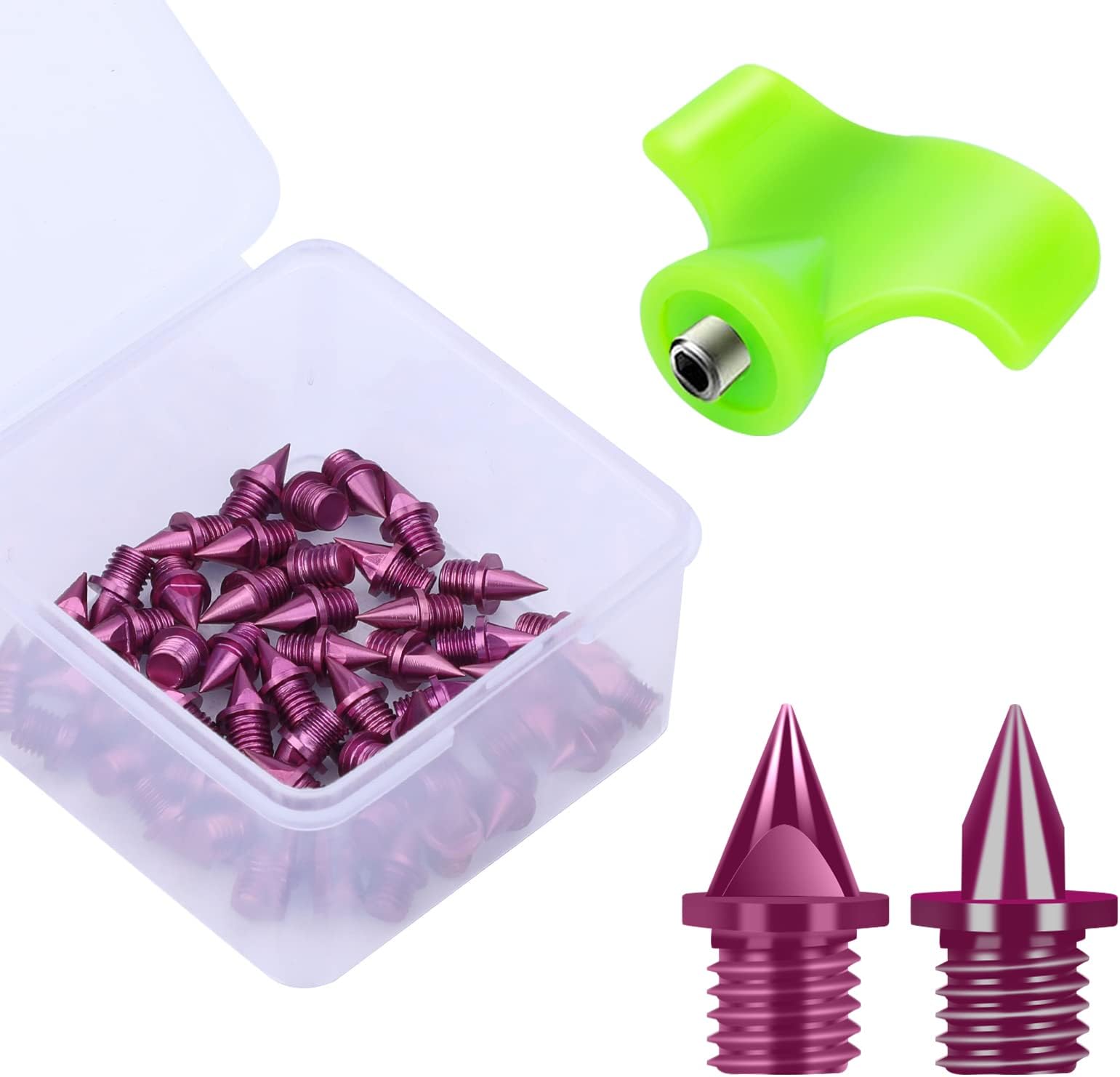 Lejof Carbon Steel Track Spikes, 50 Pcs 1/4 Inch Lighter Weight Spikes for Track, 0.47 Grams Spikes with Spike Wrench, Replacement Spikes for Track and Field Sprinting or Cross Country
