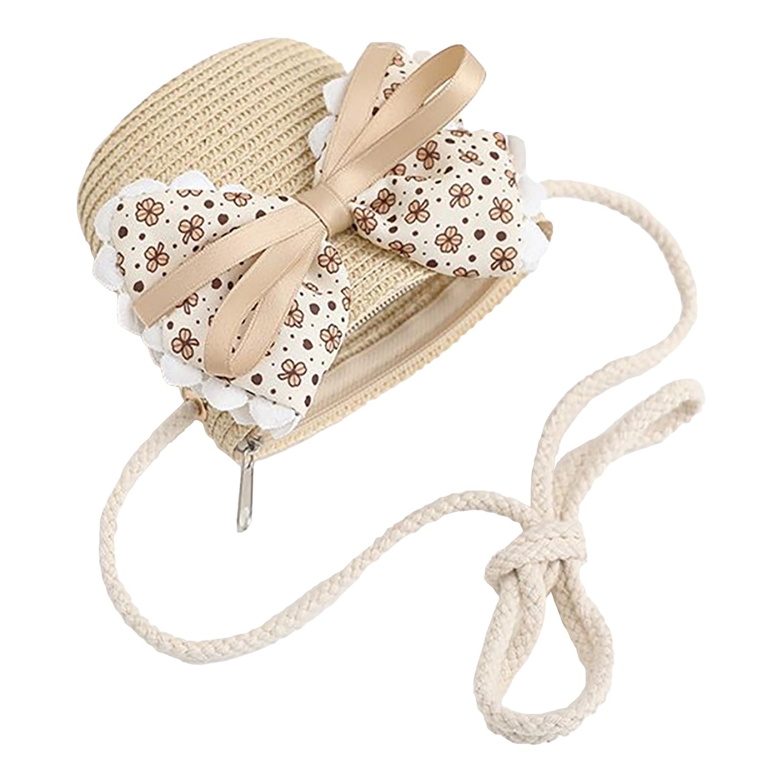 Chapeau de Paille Fille avec Sac en Paille Décoration Noeud Papillon Enfant 3-7 Ans Plage