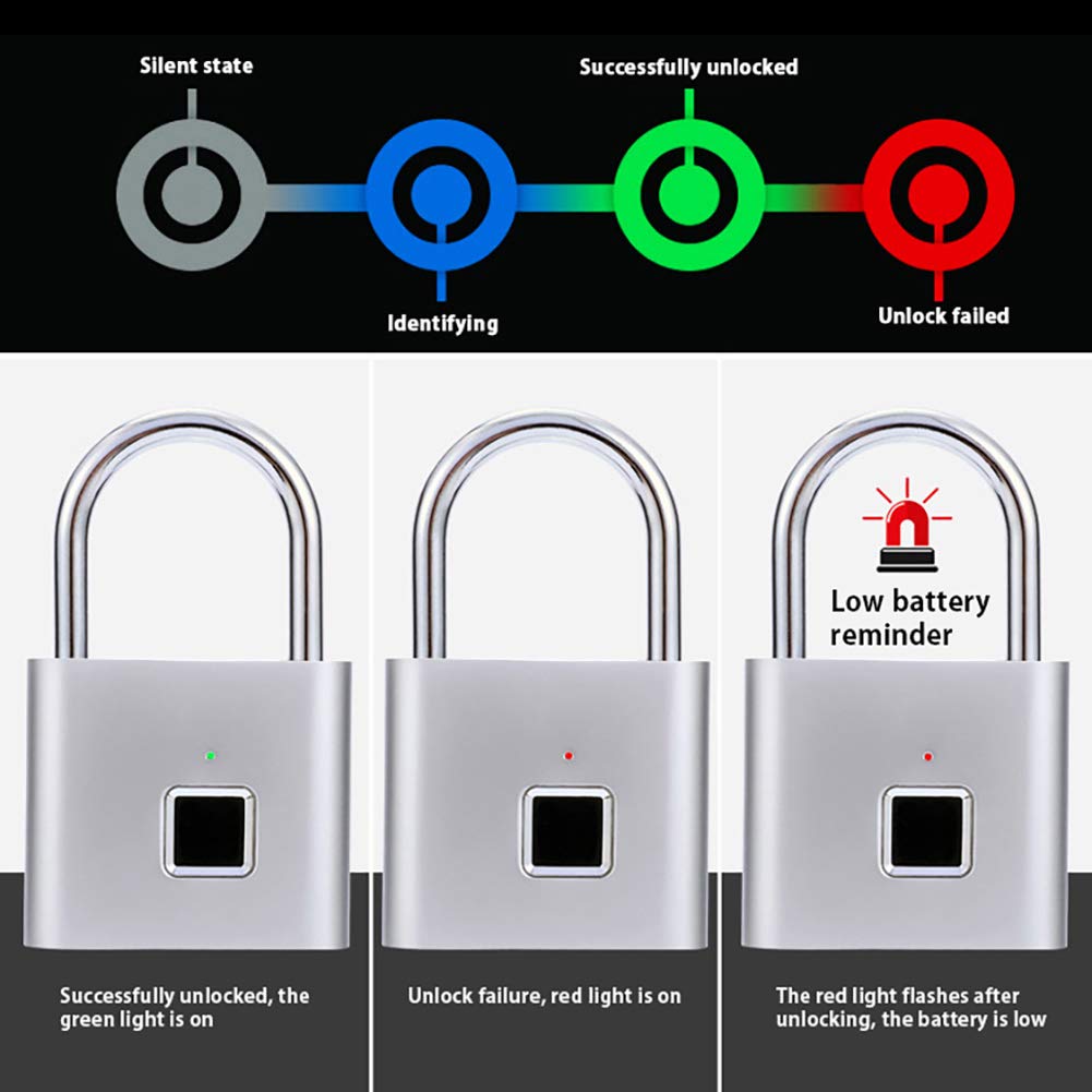 Cadenas D'empreinte Digitale De Chargement USB, Adapté À La Salle De Sport, Au Casier D'école, Aux Bagages, Tiroir, Sac À Dos, Valise, Verrou D'empreinte Digitale Bio Intelligent Étanche,Argent