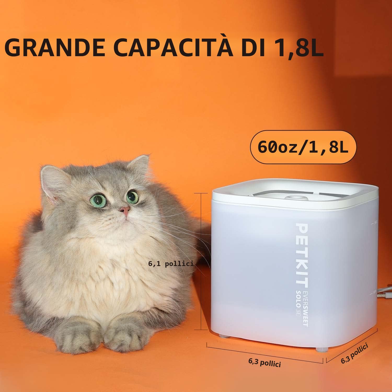 PETKIT CYBERTAIL Fontanella per Gatti, Pompa dell'Acqua Senza Fili,25dB Silenziosa,Fontanella per Cani,3.0 Aggiornare l'elemento Filtrante,1.8 L（Non Base Wireless）