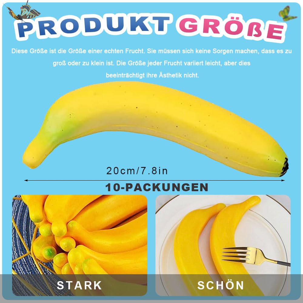 LATRAT 10pcs Artificial Banana Decoration, Eco-Friendly Foam, Yellow, Kitchen, Party, ca 15-20 cm - Image 3